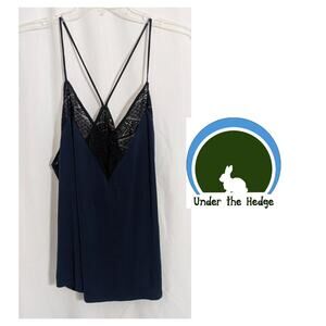 Express Navy & Black Lace Racerback Cami Top XL Fairy Grunge Whimsigoth F1